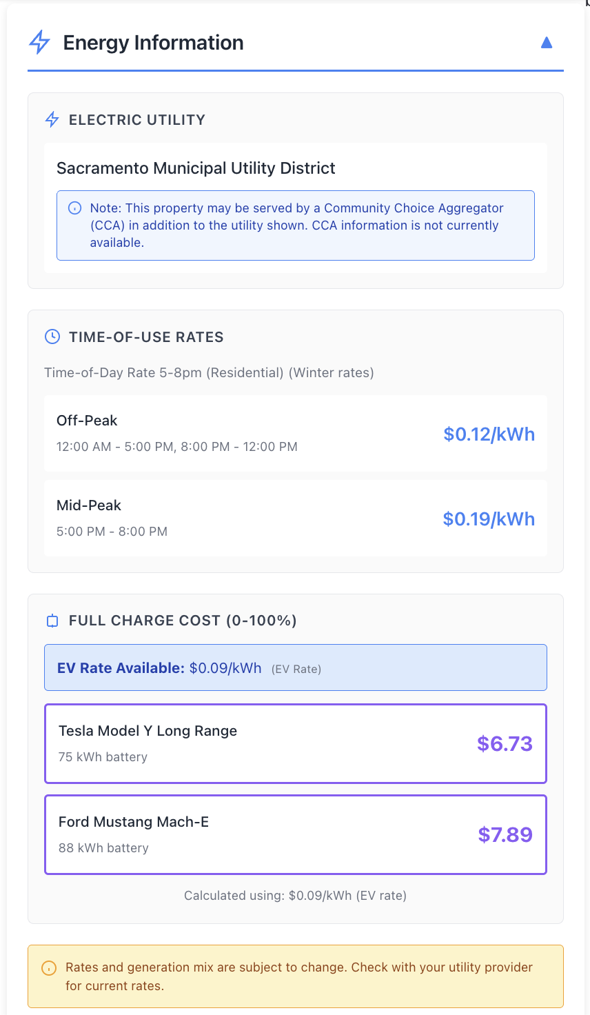 Energy Info Extension Screenshot